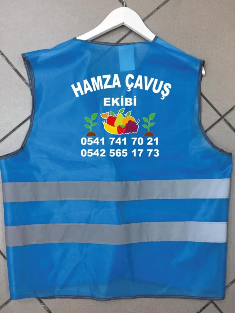 Baskılı mavi ikaz yeleği – Hamza Çavuş Ekibi (arka)